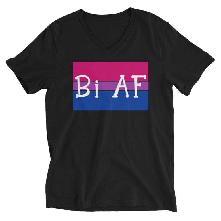 Bi AF LGBTQ Pride Vneck Tshirt Black