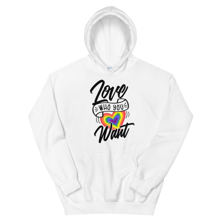 Love Who You Want LGBTQ Heavyweight Hoodie White