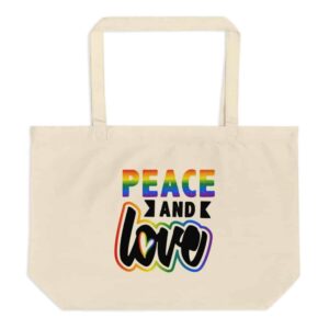 PEACE AND LOVE Large Organic Cotton Tote Bag