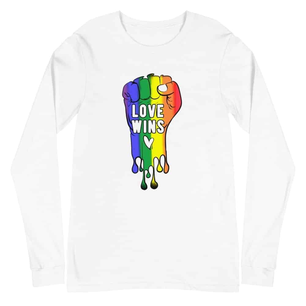 Love Wins Rainbow Pride Long Sleeve Tshirt White