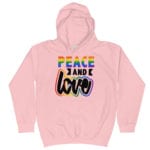 Peace and Love LGBTQ Pride Kid Hoodie Pink