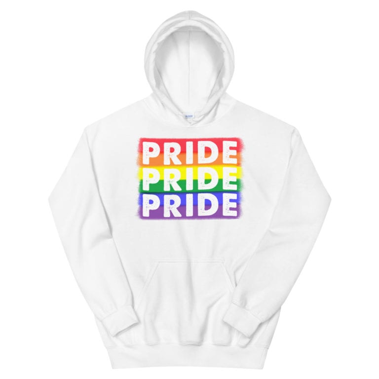 Rainbow Gay PRIDE Heavyweight Hoodie White