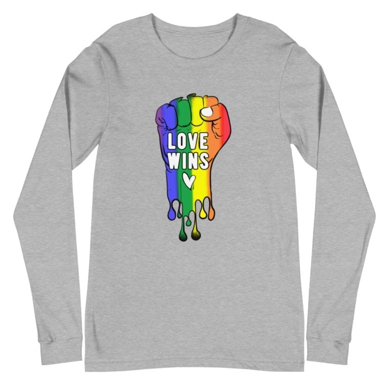 Love Wins Rainbow Pride Long Sleeve Tshirt Grey