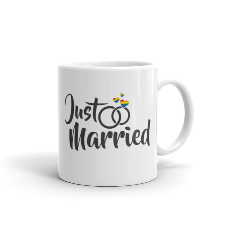 Just Married Rainbow Pride LGBTQ Coffee Mug